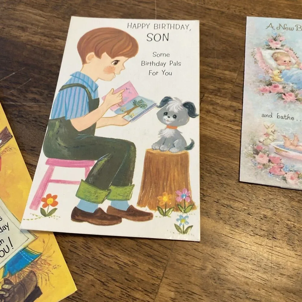 Vintage Greeting Cards Lot Of 12 Birthday Boy Girl New Baby Anthropomorphic